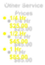 Other Service Prices •	1/4 Hr $25.00 •	1/2 Hr $45.00 •	1 Hr $85.00